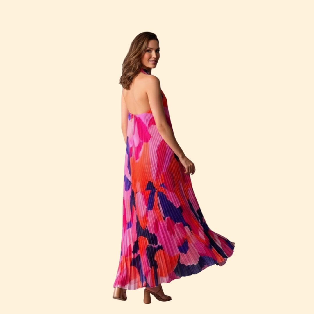 Women’s Pleated Dress with Halter Neck