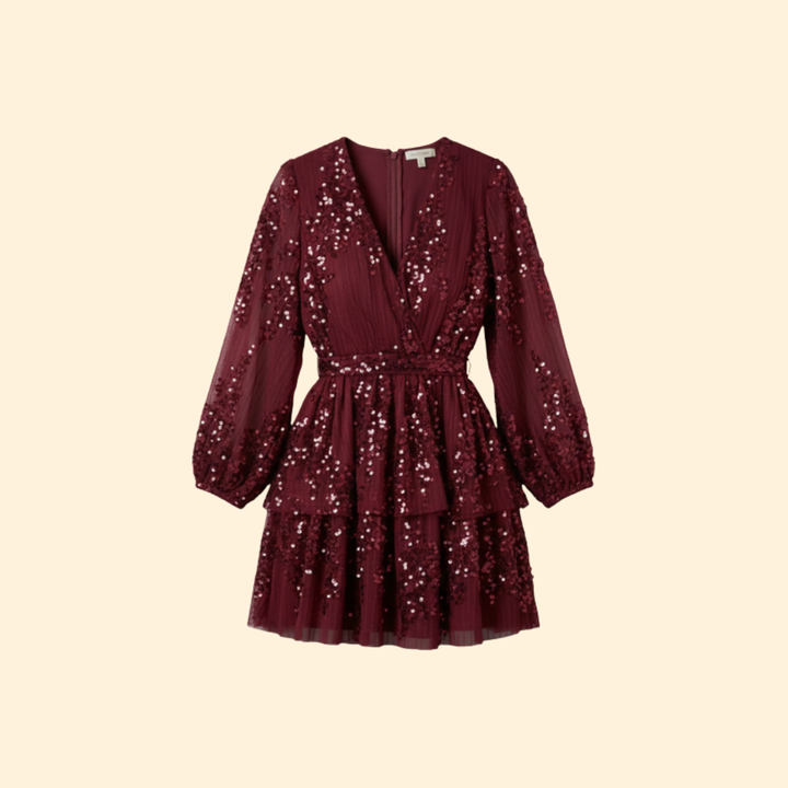 Women's Pleated Dress with Shiny Sequins