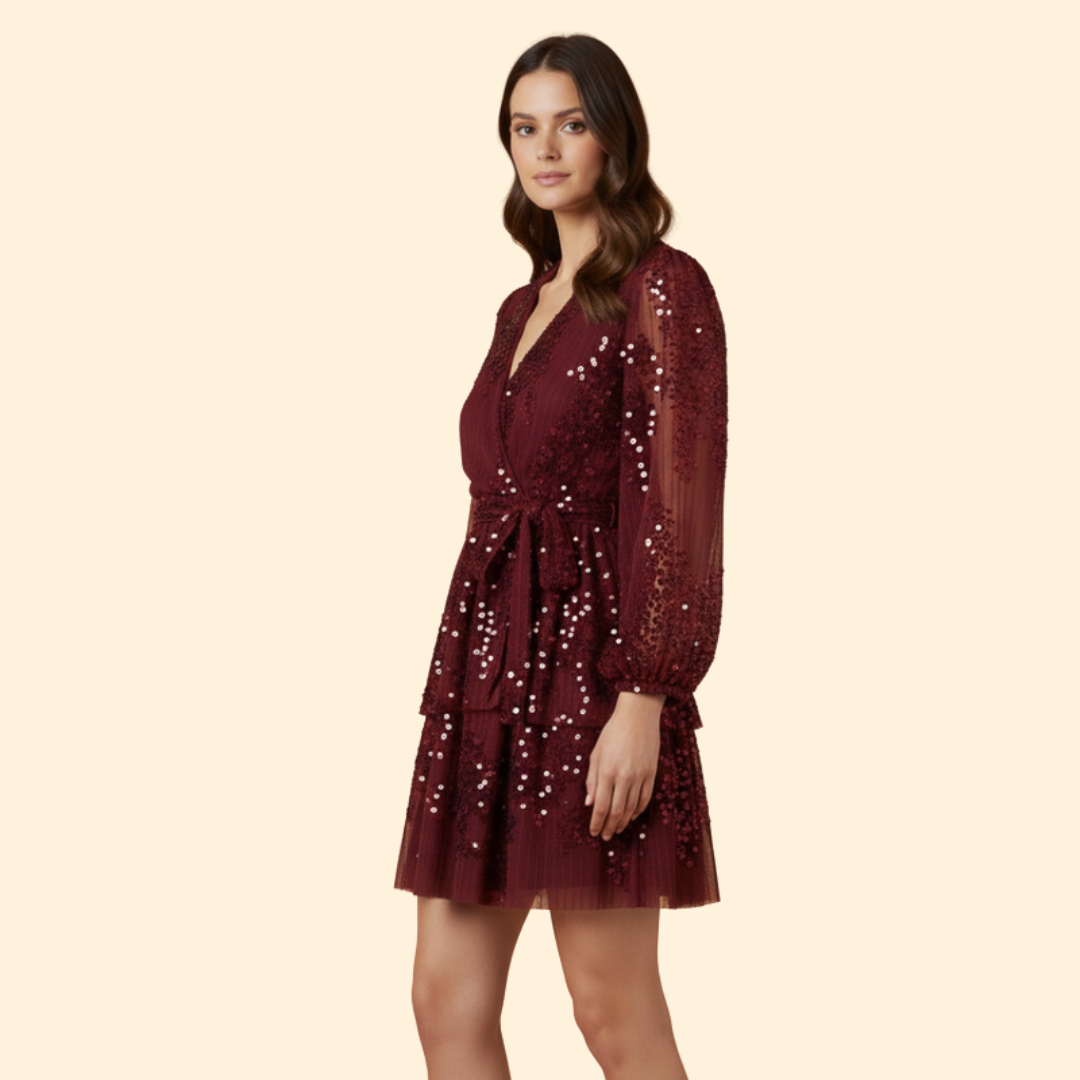 Women's Pleated Dress with Shiny Sequins