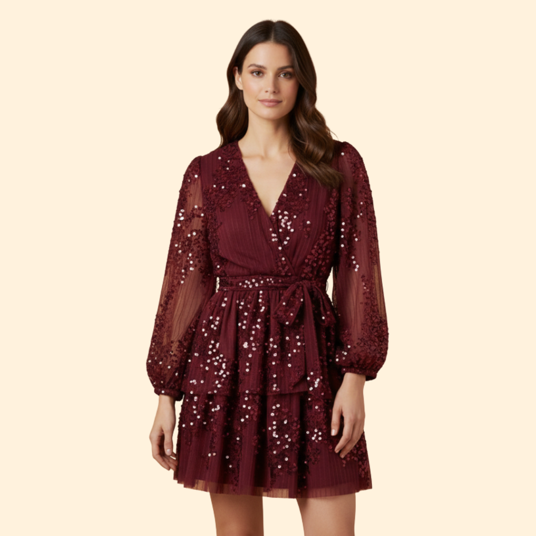 Women's Pleated Dress with Shiny Sequins