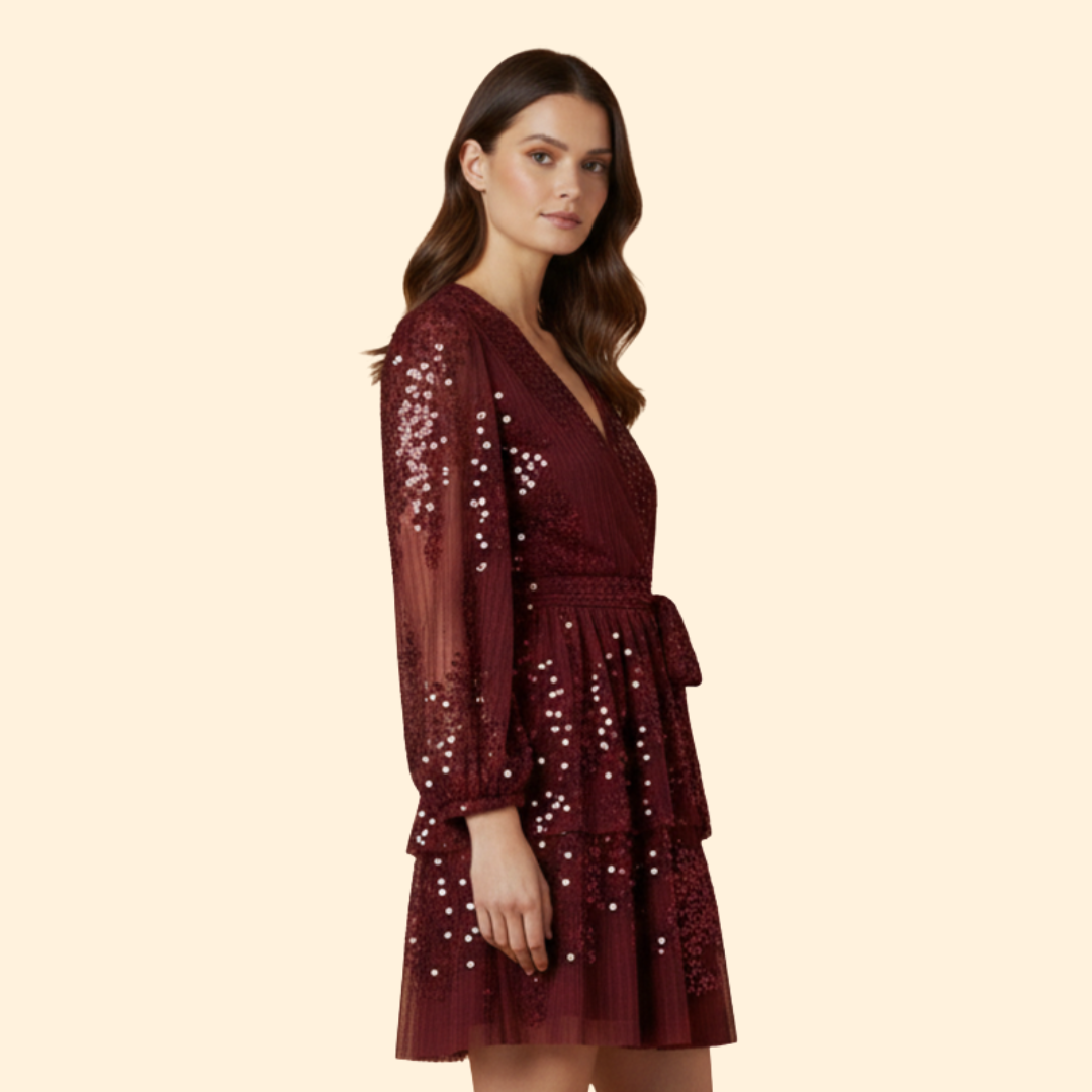 Women's Pleated Dress with Shiny Sequins