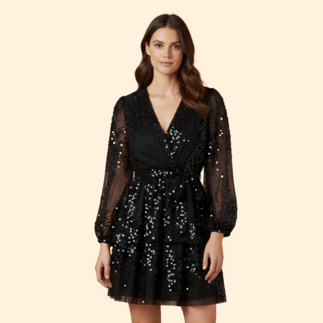 Women's Pleated Dress with Shiny Sequins