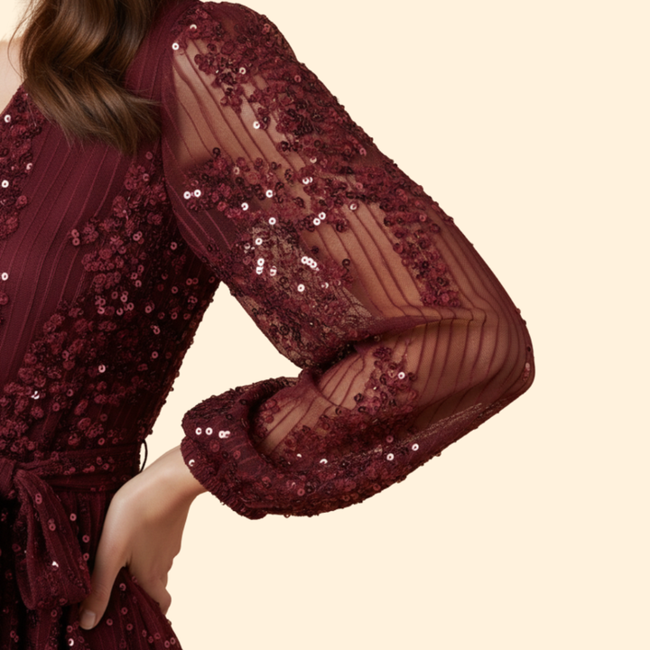 Women's Pleated Dress with Shiny Sequins