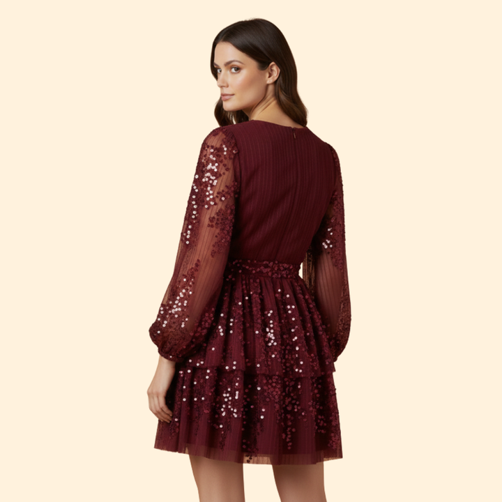 Women's Pleated Dress with Shiny Sequins