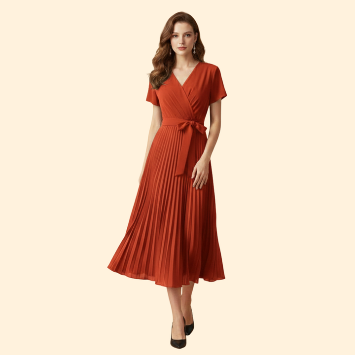 Women’s Pleated Dress with V-Neckline