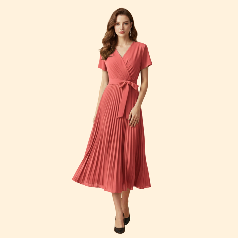 Women’s Pleated Dress with V-Neckline
