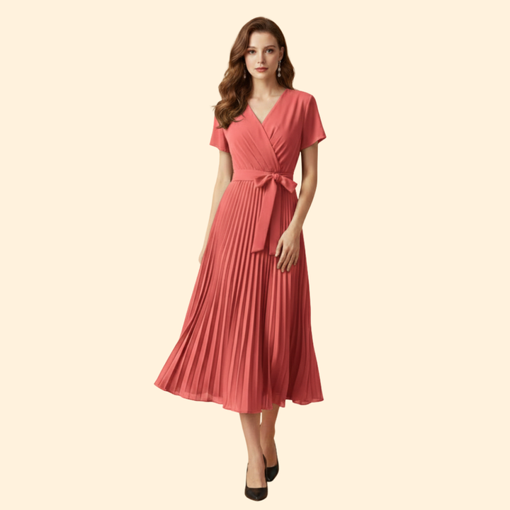 Women’s Pleated Dress with V-Neckline