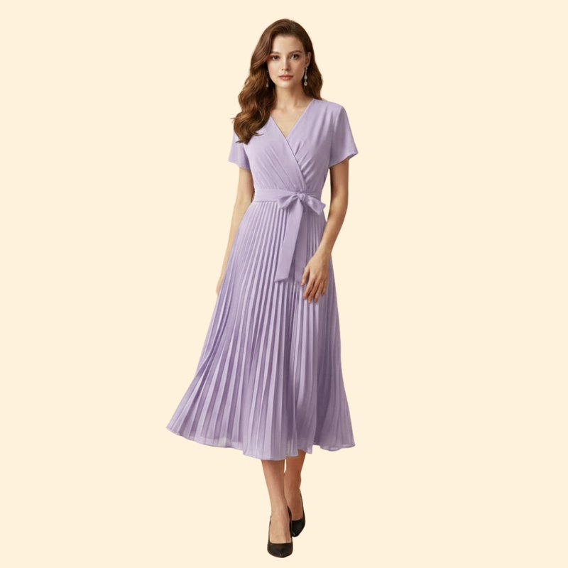 Women’s Pleated Dress with V-Neckline