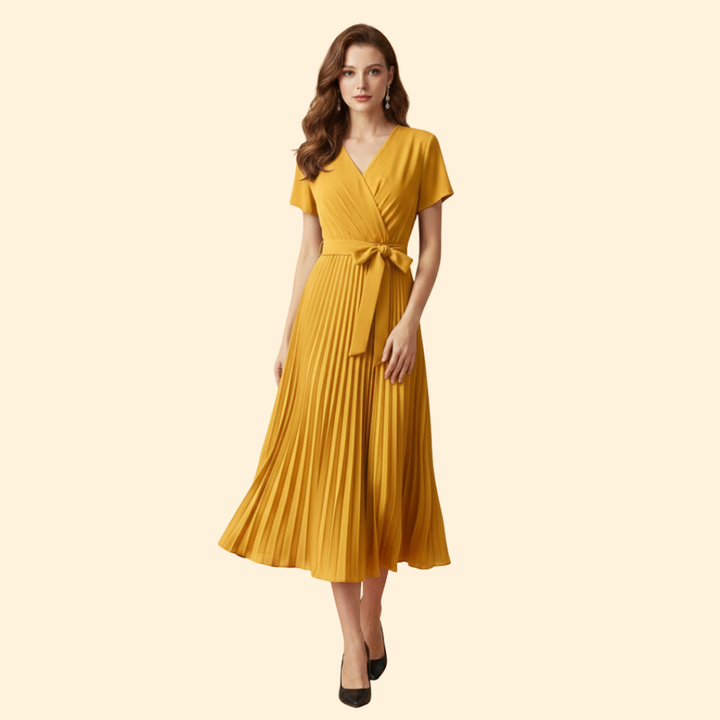 Women’s Pleated Dress with V-Neckline