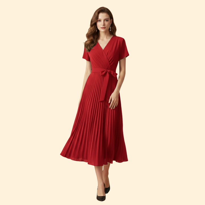 Women’s Pleated Dress with V-Neckline