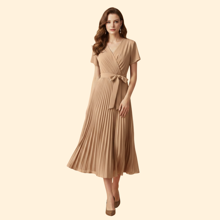 Women’s Pleated Dress with V-Neckline