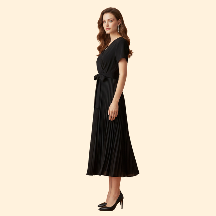 Women’s Pleated Dress with V-Neckline