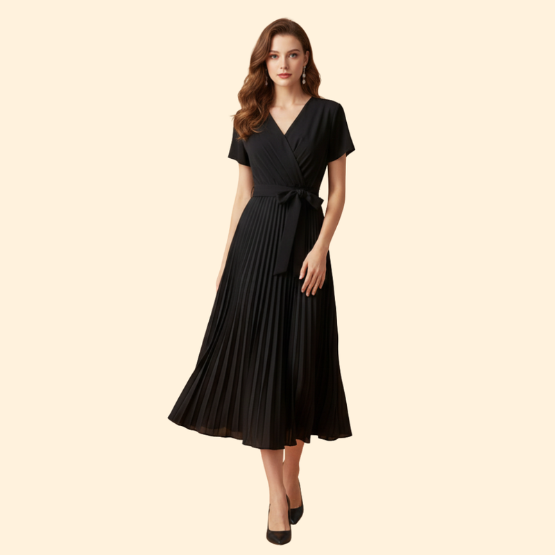 Women’s Pleated Dress with V-Neckline