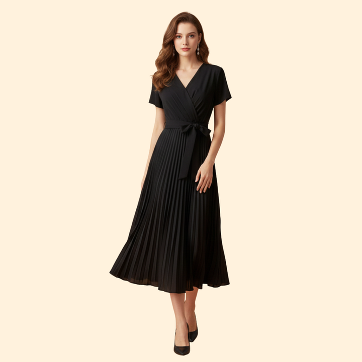 Women’s Pleated Dress with V-Neckline