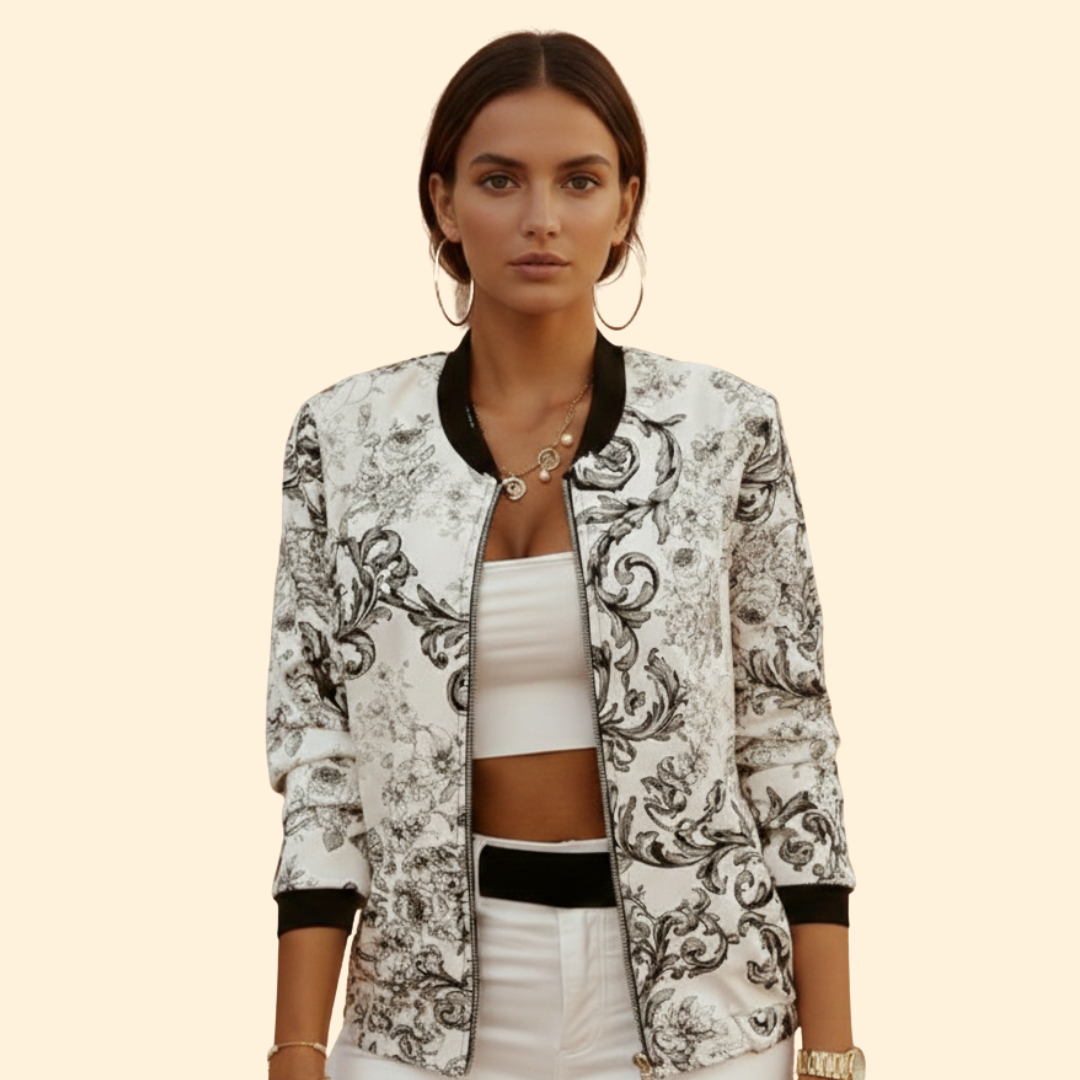 Women’s Fashion Bomber Jacket with Floral Print Design