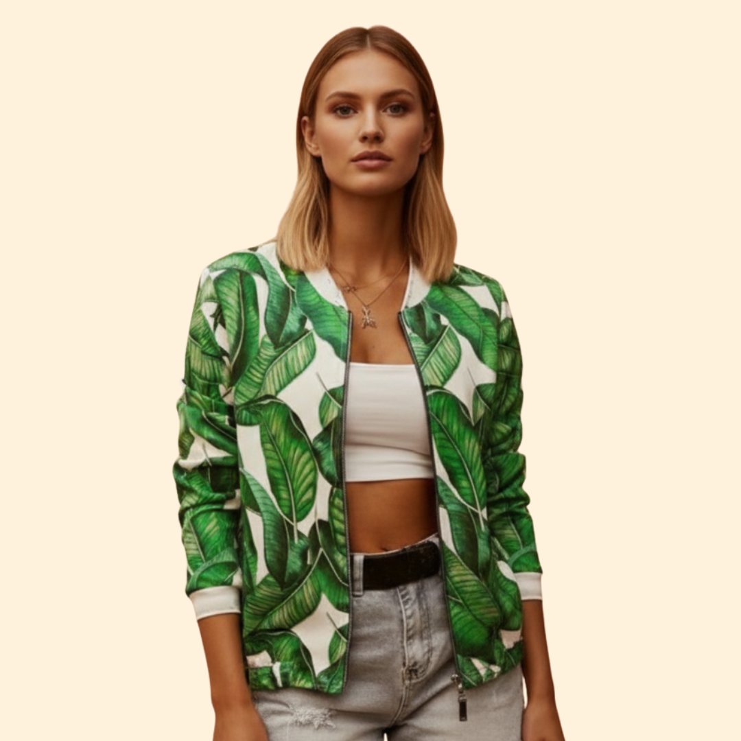 Women’s Bomber Jacket with Front Zip Closure