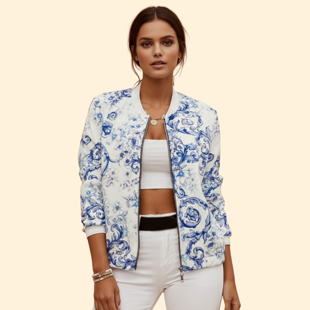 Women’s Fashion Bomber Jacket with Floral Print Design