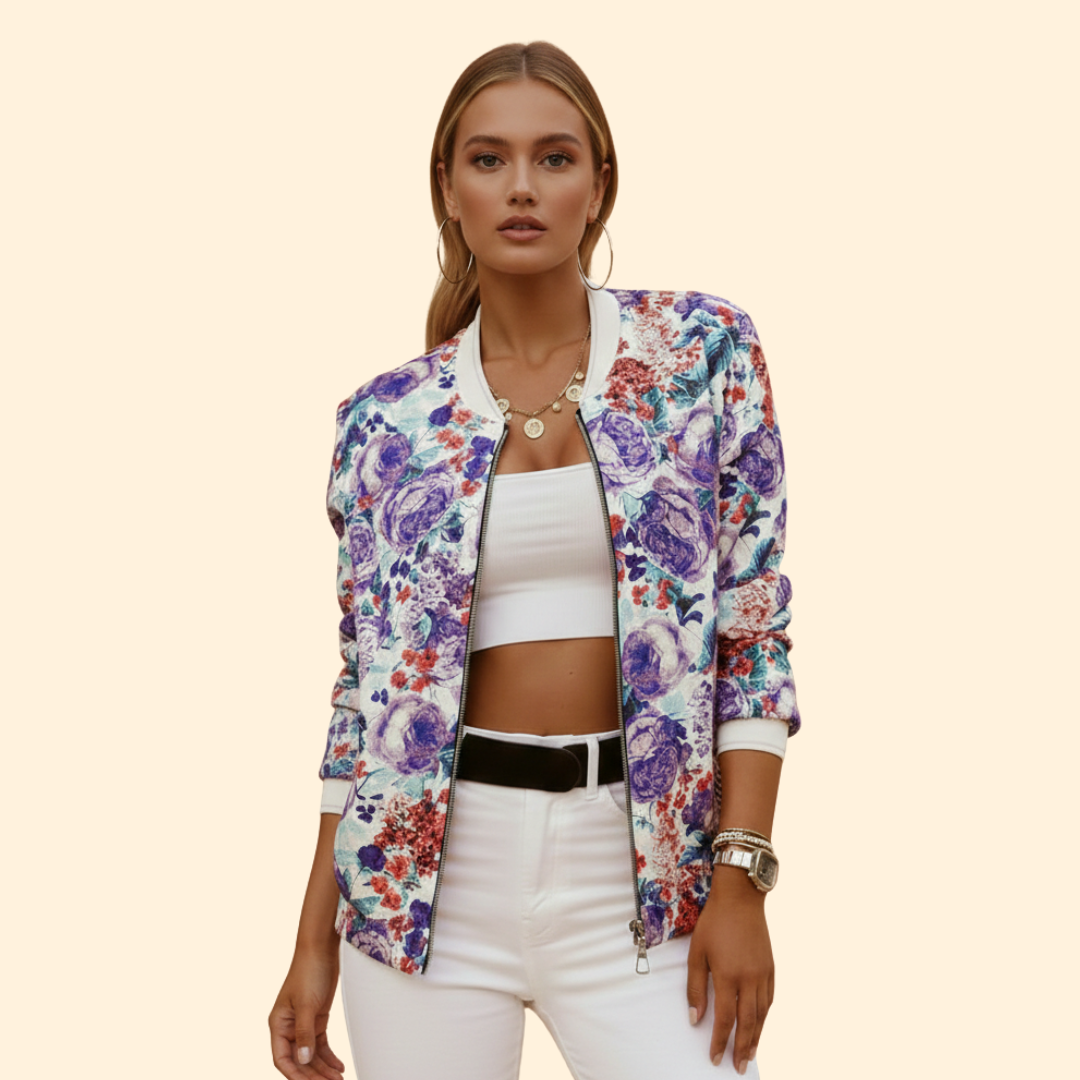 Women’s Bomber Jacket with Front Zip Closure
