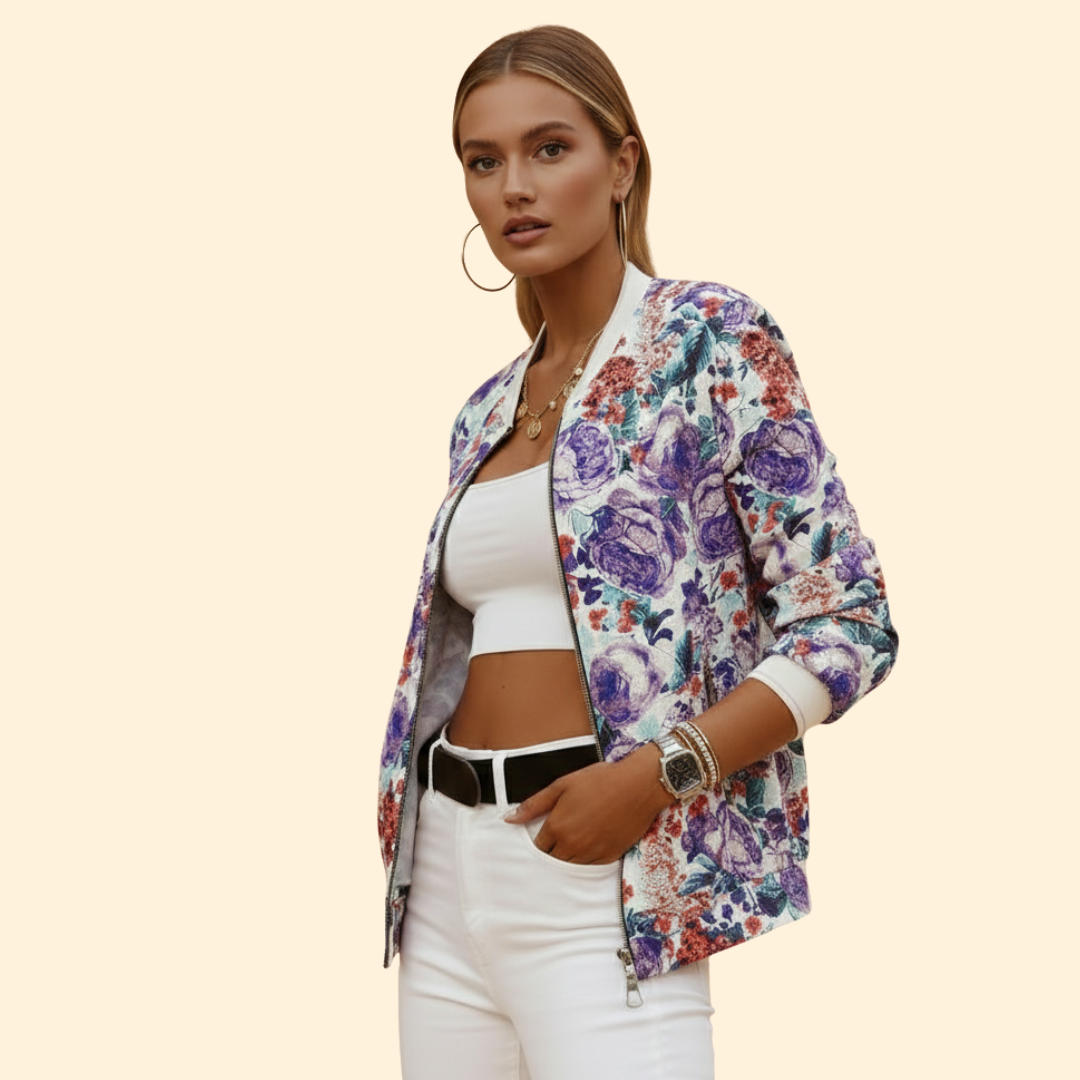 Women’s Bomber Jacket with Front Zip Closure