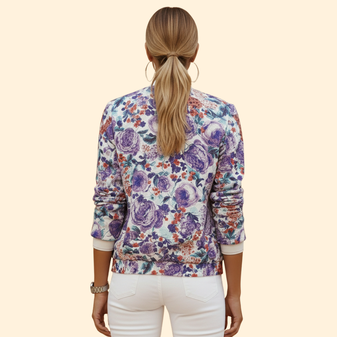 Women’s Fashion Bomber Jacket with Floral Print Design