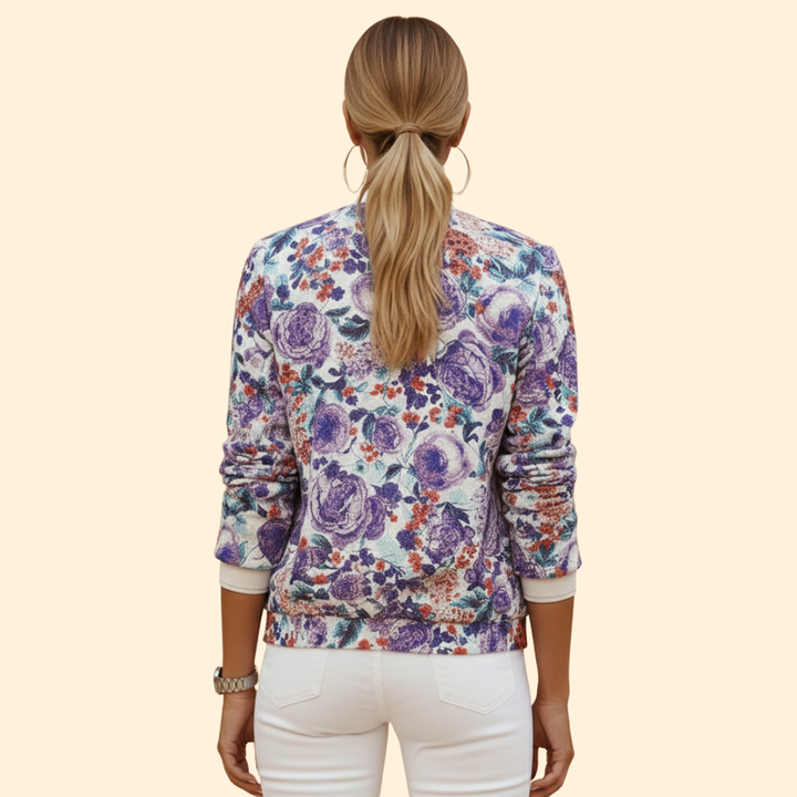 Women’s Fashion Bomber Jacket with Floral Print Design