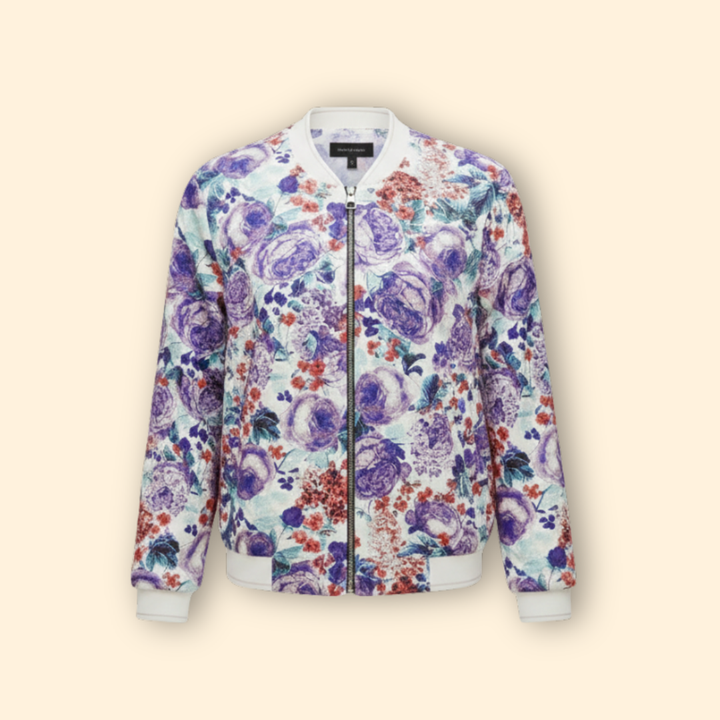 Women’s Fashion Bomber Jacket with Floral Print Design