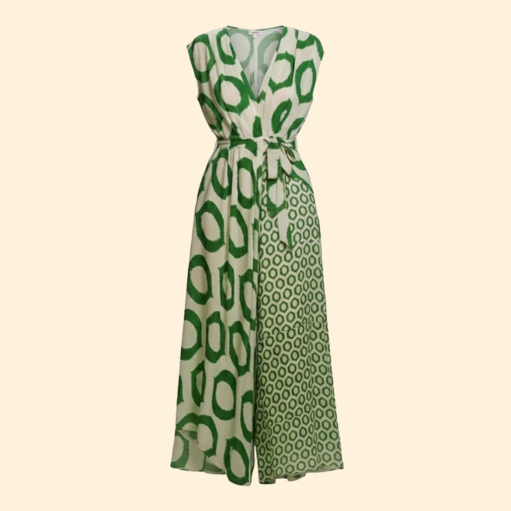 Women’s Printed Jumpsuit with V-Neck Design