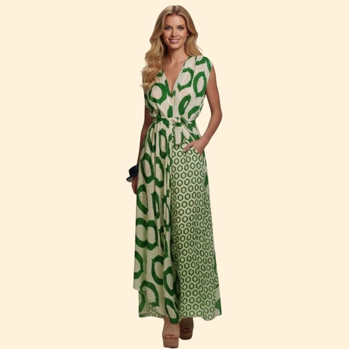 Women’s Printed Jumpsuit with V-Neck Design