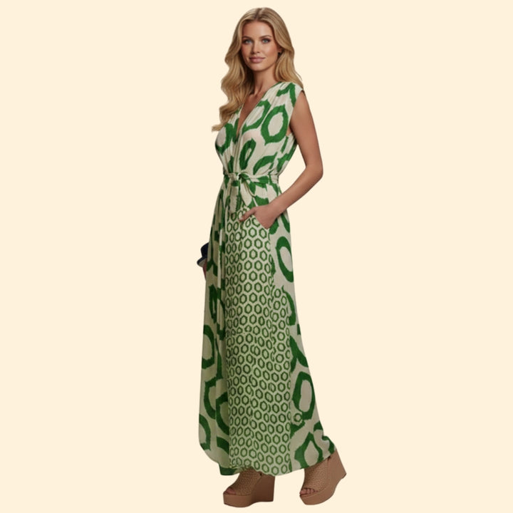 Women’s Printed Jumpsuit with V-Neck Design