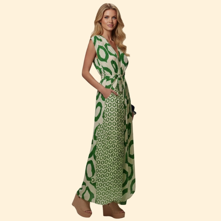 Women’s Printed Jumpsuit with V-Neck Design