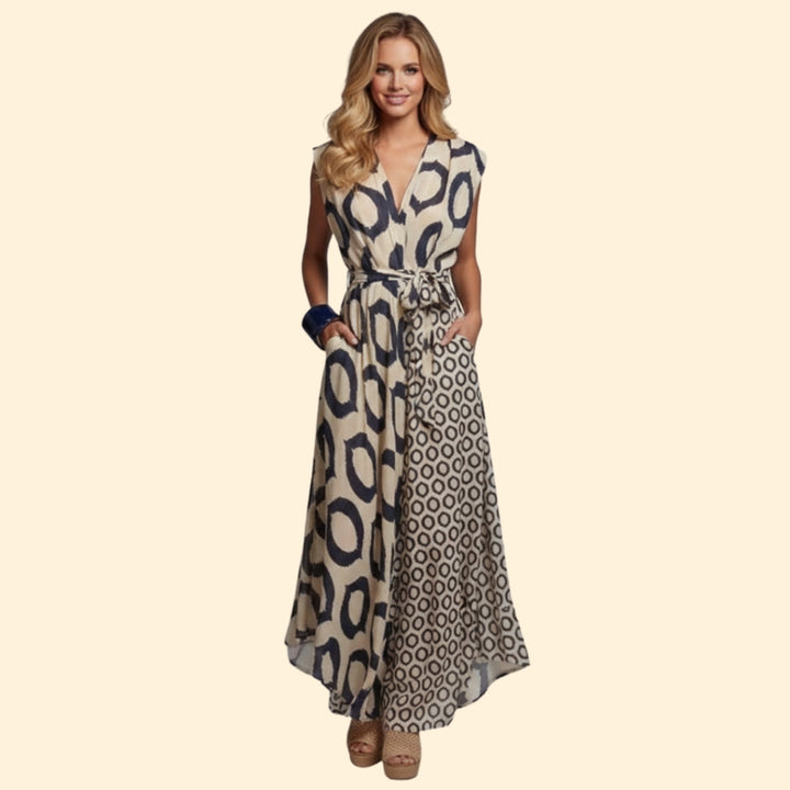 Women’s Printed Jumpsuit with V-Neck Design
