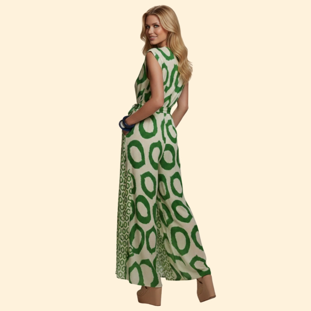 Women’s Printed Jumpsuit with V-Neck Design