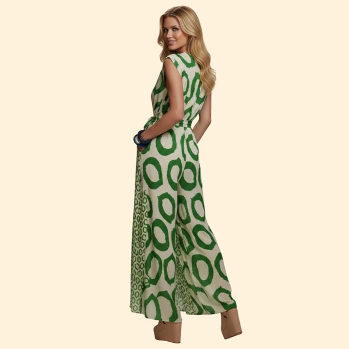 Women’s Printed Jumpsuit with V-Neck Design