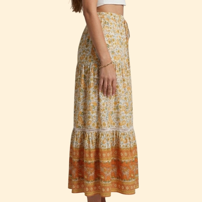 Women’s Printed Maxi Skirt with Ruffle Hem