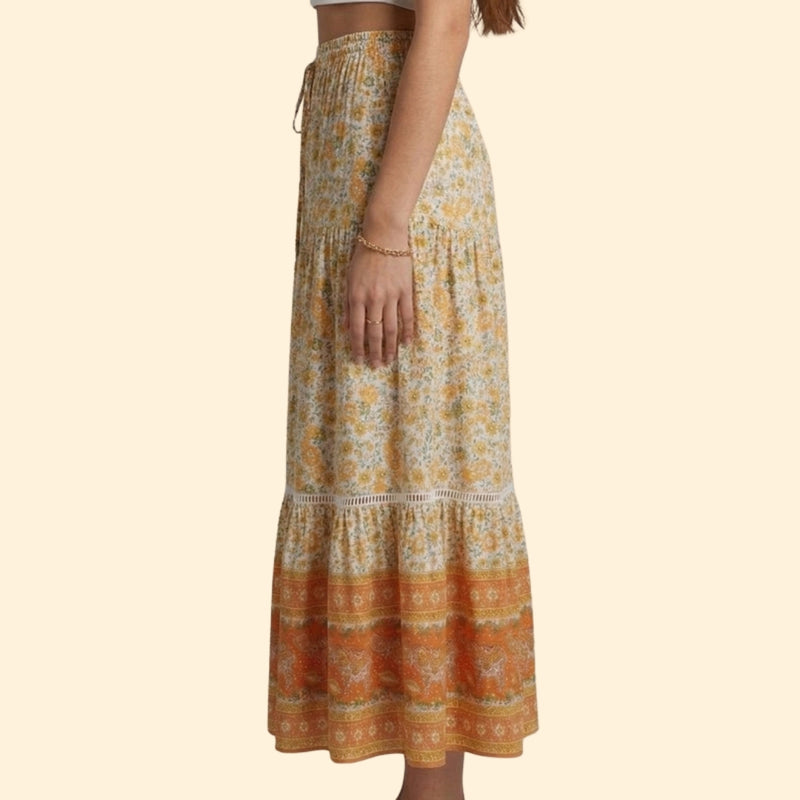 Women’s Printed Maxi Skirt with Ruffle Hem