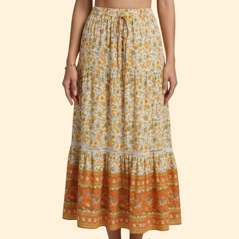 Women’s Printed Maxi Skirt with Ruffle Hem