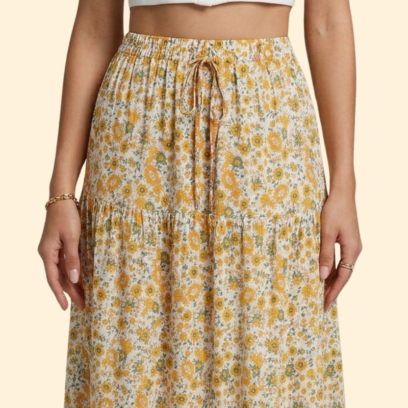Women’s Printed Maxi Skirt with Ruffle Hem