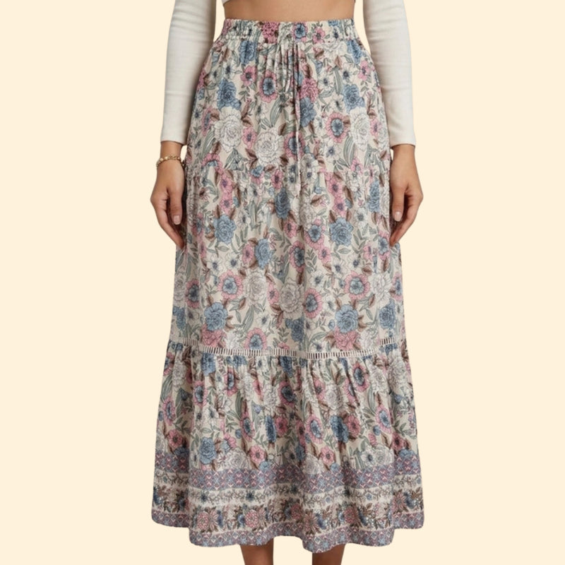 Women’s Printed Maxi Skirt with Ruffle Hem