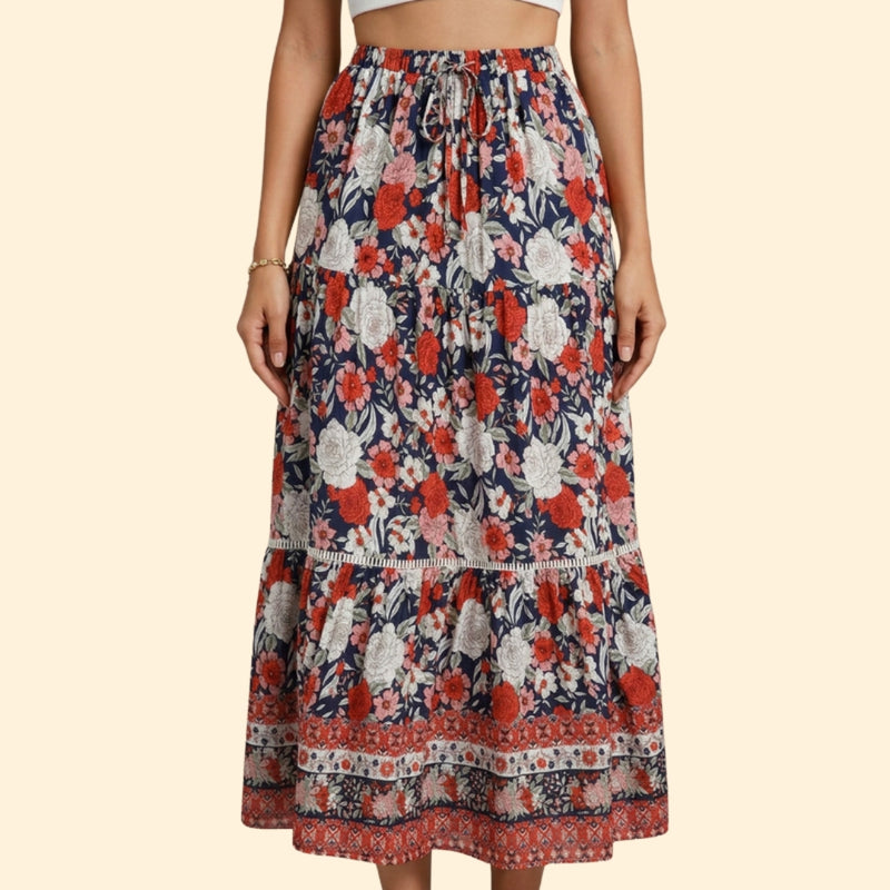 Women’s Printed Maxi Skirt with Ruffle Hem