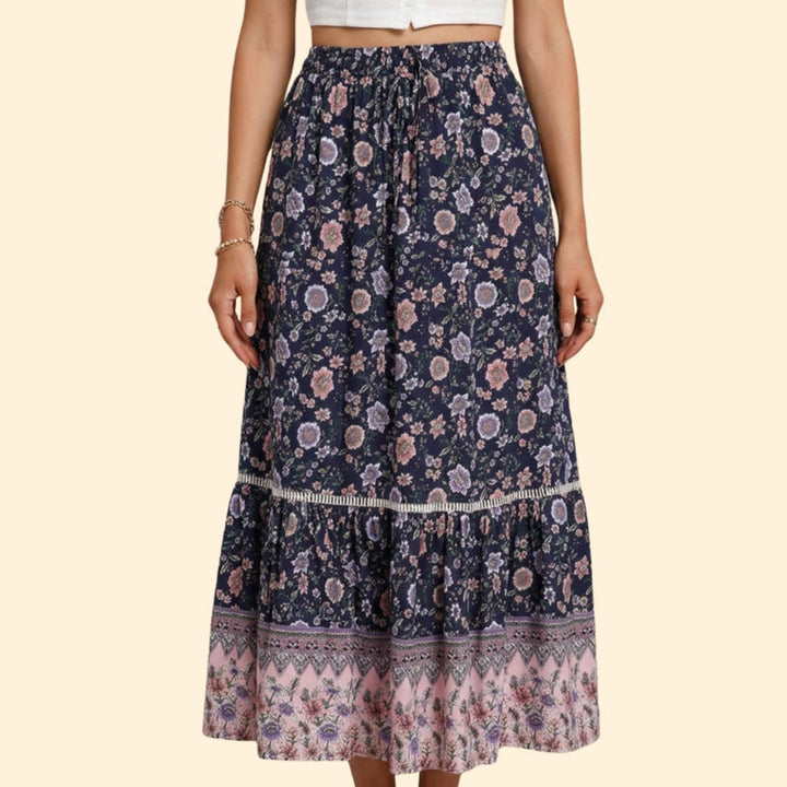 Women’s Printed Maxi Skirt with Ruffle Hem