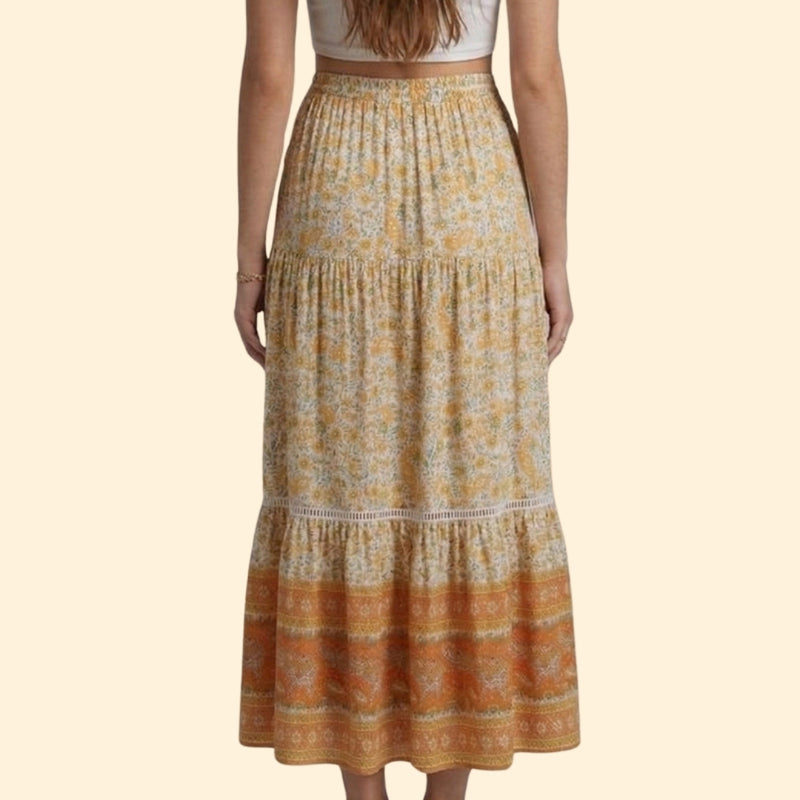 Women’s Printed Maxi Skirt with Ruffle Hem