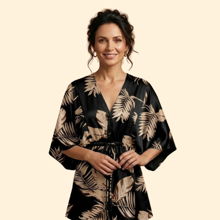 Women’s Printed Mini Dress with Batwing Sleeves