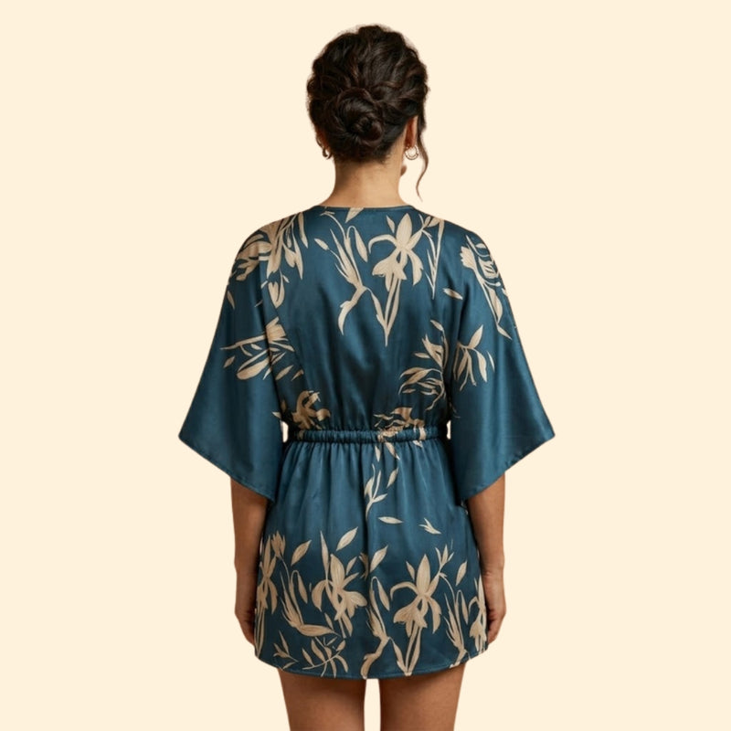 Women’s Printed Mini Dress with Batwing Sleeves