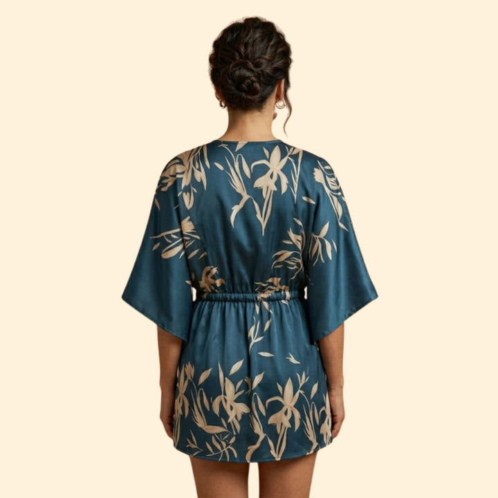 Women’s Printed Mini Dress with Batwing Sleeves