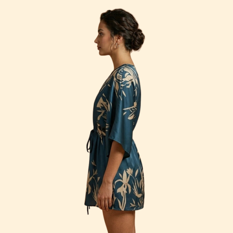 Women’s Printed Mini Dress with Batwing Sleeves