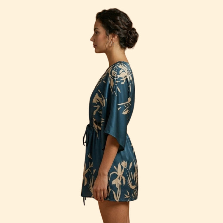 Women’s Printed Mini Dress with Batwing Sleeves