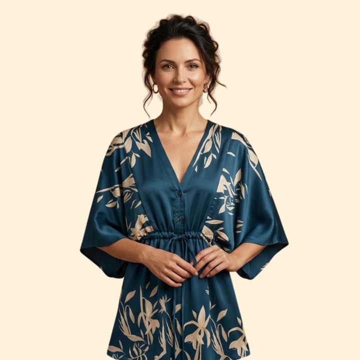 Women’s Printed Mini Dress with Batwing Sleeves