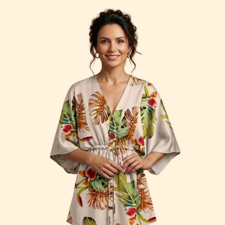 Women’s Printed Mini Dress with Batwing Sleeves