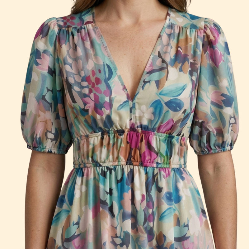 Women’s Puff Sleeve Dress with Empire Waist