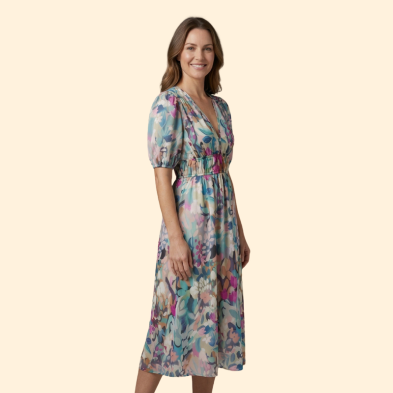 Women’s Puff Sleeve Dress with Empire Waist